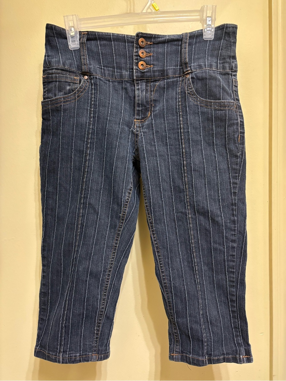 Pinstripe Capri Jeans - Dark Blue